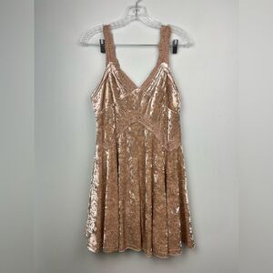 entro Crushed Velvet and Lace Mini Dress Tan Sleeveless Tank Skater Sz L 10/12